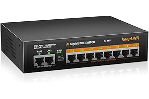 keepLiNK 10 Port Gigabit PoE Switch, 8 Ports 1000Mbps PoE+, 2 Ports 1000Mbps Uplink, Puissance intégrée de 120 W IEEE802.3af/at, Plug and Play Non géré en métal sans Ventilateur