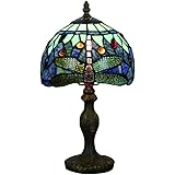 Tokira Vintage Tiffany Lampada Da Tavolo Blu Mare 8 Pollici, Libellula Vetro Colorato Paralume, Lampada Da Scrivania Camera d