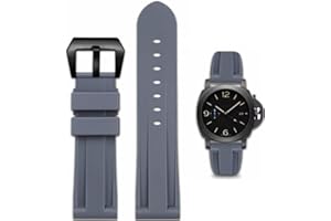 FOUUA Gummi Uhrenarmband Panerai Armband 22mm 24mm 26mm Uhrenarmband Wasserfest Gummi Silikon Gebürstete Edelstahl Silber Schnalle kompatibel mit Panerai Armband Unisex