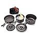 Produktbild AOLVO Nistkasten Camping Kochgeschirr, 10-teiliges Auto Camping Kochgeschirr Mess Kit Aluminiumguss KOMPAKT Camping Induction Cookware Set Topf Pfanne Schalen mit tragbar Organizer Tasche für Wandern, Rucksackreisen, Adventure