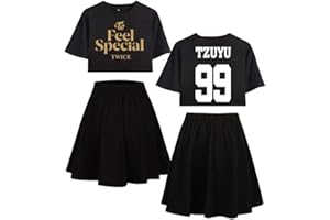 NCTCITY Kpop Twice Crop Top et Jupes de Patineur Deux Pièces Set Été T-Shirts Court À Manches Courtes + Évasé Jupe Feel Special Impression Suit NA YEON Jung YEON Momo Sana JI Hyo Mina DAHYUN