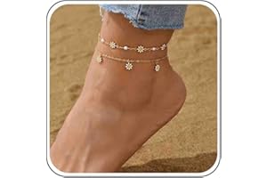 Atentuyi Daisy Cavigliera Fiore Sottile con Catena d'Oro, Braccialetto Stratificato Estivo per Le Ragazze