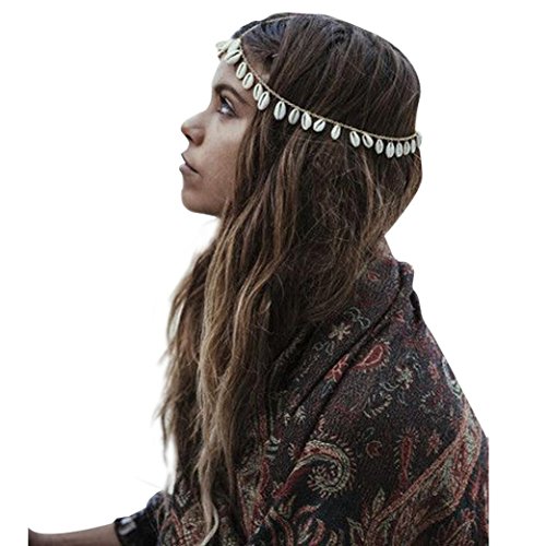 Oyedens Women Fashion Bohemian Metal Head Chain Shell Headband Hair Band (Silver)