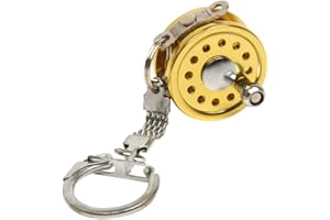 KLOVA Mini Moulinet de pêche à la Mouche Porte-clés en Alliage d'aluminium doré Porte-clés Outil de pêche Cadeau pour la fête des pères