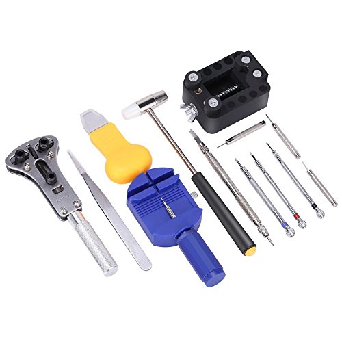 GHB Uhrenwerkzeug 14 pcs Uhrmacherwerkzeug Uhrenöffner Uhr Reparatur Werkzeug Set mit Hammer Tasche - 7