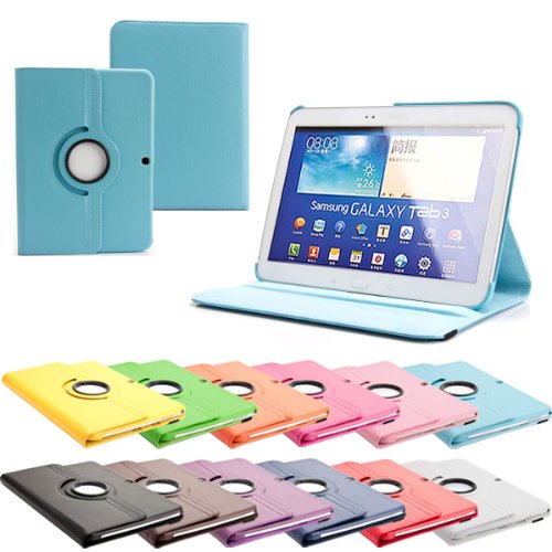 360   Tab3 10 1 Standtasche f  r SAMSUNG GALAXY TAB 3 10 1 P5200 P5210 P5220 H  lle Schutz Etui Tasche Cover  Hellblau 