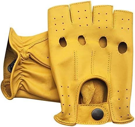 Half Finger Unisex Genuine Leather Driving Gloves Dress Fashion Dressing Winter Gloves (Small, Camel)