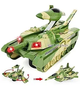 Shopjamke 2 in 1 Transformer Tank Aircraft | Convertible Tank & Jet Fighter Airplane Toy with Lights and Shooting Music