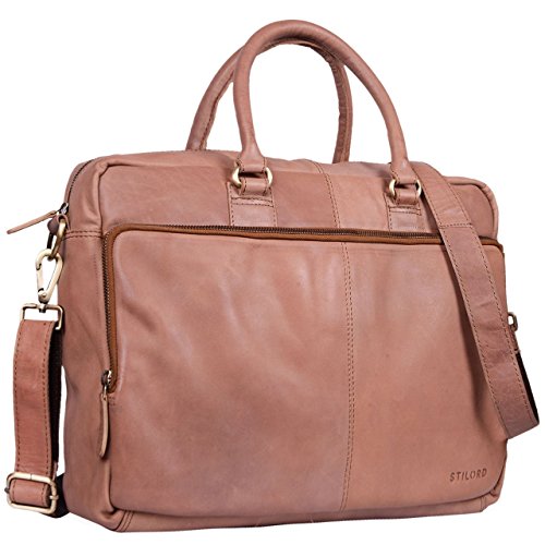 STILORD  Aaron  Umh  ngetasche Leder 15 6 Zoll Laptoptasche Aktentasche B  rotasche Unitasche mit Schultergurt Business Vintage  Farbe cognac - hellbr