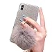 Produktbild Misstars Flauschige Ball Hülle für Galaxy J6 2018, Ultra Dünn Transparent Weiche TPU Silikon + Glitzer Silber Papier Hybrid 2 in 1 Design Bling Schutzhülle mit Ring Ständer für Samsung Galaxy J6 2018