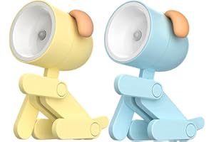 CALMGEEK Mini Luz Nocturna para Perro, Lámpara Nocturna de Dibujos Animados DIY, Lámpara de Escritorio Portátil LED con Soporte para Teléfono Ajustable para Niños, Estudiantes, Dormitorio