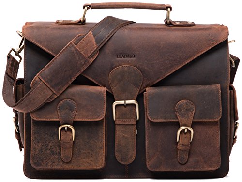 LEABAGS Dayton Aktentasche aus echtem B  ffel-Leder im Vintage Look - Rouge