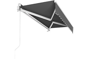 LIFERUN Store Banne Manuel, 250 x 200 cm, Auvent Rétractable à Bras Repliable, Store Articulé, avec Support Mural, Manivelle, Imperméable, Aluminium/Polyester, pour Balcon, Resto, Café, Anthracite