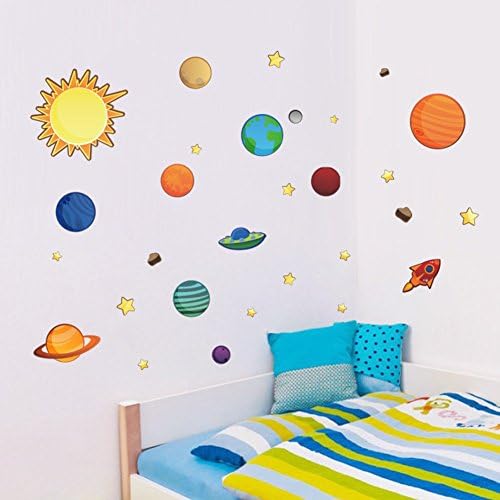 AWAKINK Colorful Planets in The Space Solar System with Star Wall Stickers Removable Wall Decal for Girls and Boys Nursery Baby Room Children's Bedroom