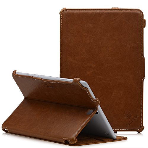 MANNA Samsung Galaxy Tab A 9 7 SM-T555 Schutzh  lle   Hochwertige Tasche aus Kunstleder  braun  mit farblich abgesetzter Naht   Aufstellbar   mit Clev