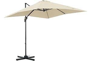 Outsunny Parasol déporté carré inclinable manivelle avec pied en acier dim. 2,5L x 2,5l m alu. polyester haute densité crème