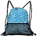 Produktbild EELKKO Mesh Beam Backpack Lightweight Foldable Large Capacity Drawstring Casual Rucksack Pattern with Dark Storm Clouds Thunderbolt and Raindrops On Blue Background,Unisex Fitness Bag
