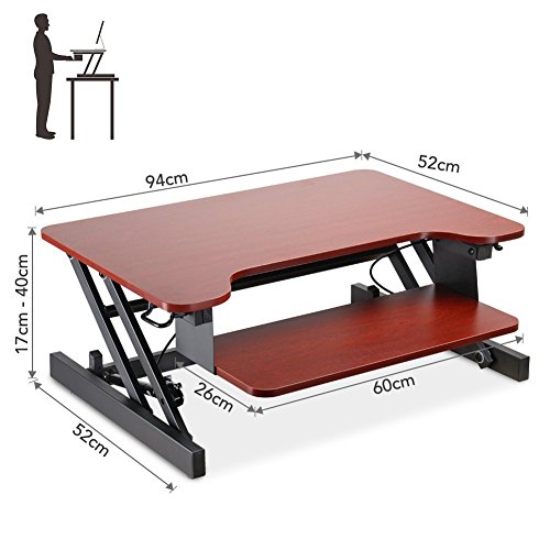 Electric Standing Desk Computer Workstation (Desk Length: 37'', Teakwood-Brown)