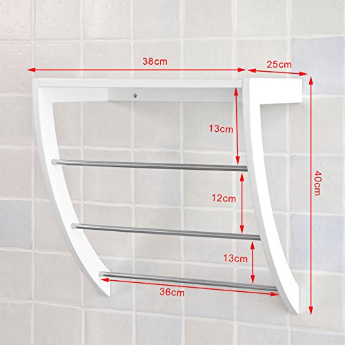 SoBuy® Wandregal,Handtuchregal,Handtuchhalter zur Wandmontage mit 3 Stangen, weiß, FRG47-W - 2