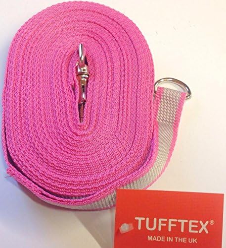 TUFFTEX® TRAINING/TRACKING/LUNGE/REIN/LEADS Dog horse webbing Line (5 meter, pink&grey/silver)
