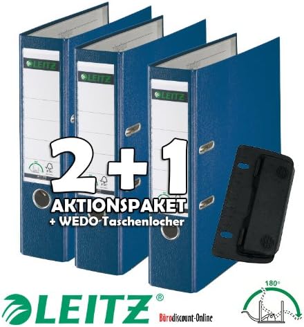 Leitz Quality-Folder 180° Plastic - A4, 80 mm, Blue | 2 + 1 Economy Pack