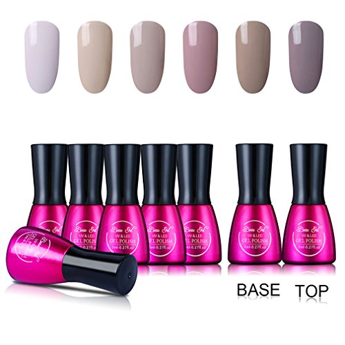 Beau Gel 7ml Soak off UV LED Gel Nail Polish Set Well Selected 6pcs Nude Colour Nail Lacquer + Base Top Coat Manicure Starter Kit C004
