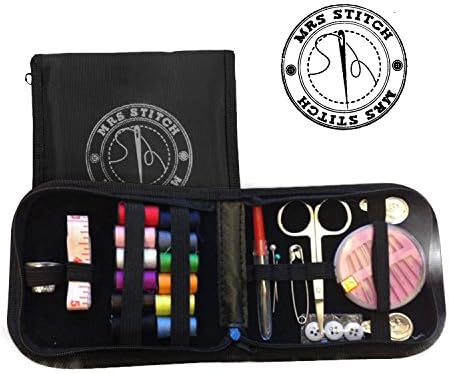 Mrs Stitch Sewing Kit Compact Zippered Hiqh Quality Filled with Sewing essentials, - Trendy Perfect for Beginners, Travel, Mending, Fashion Emergencies, Everything Neatly Packaged Ready to Go Perfect Gift for Grandma, Mom, Brides, Girls