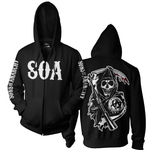 Sons of Anarchy Licenza Ufficiale SOA Reaper Zipped Felpa con Cappuccio (Nera), Medium