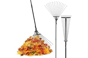 Pelle & Sol Garden Rake - 38-63 Inch Adjustable Lawn Rake for Gardening, Grass w/ 25 Tines for Yard Clean Up - Garden Rakes for Leaves, Lawn Leveller, Yard Clean Up Tool - Black