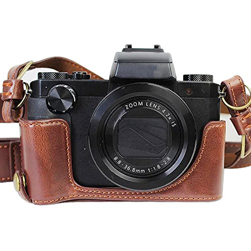 First2savvv Premium Qualität dunkelbraun Ganzkörper- präzise Passform PU-Leder Kameratasche Fall Tasche Cover für Canon PowerShot G5 X mit SD-Kartenleser -XJD-G5X-HH10G10 - 5