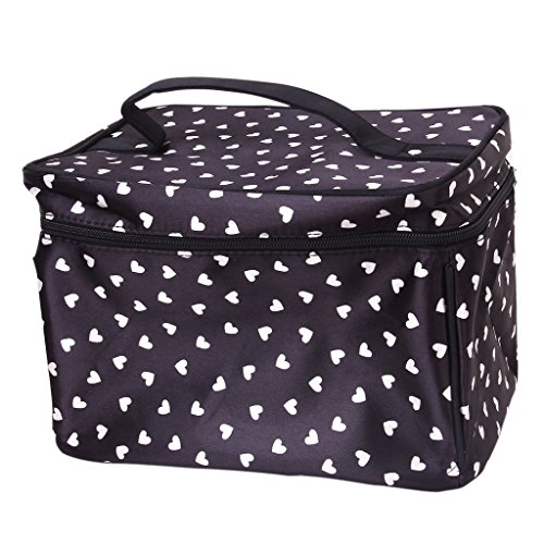 Cute Heart-Pattern Cosmetic Bag Makeup Pouch Case Toiletry Bag Make-Up Bag - Black