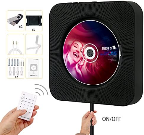 Portable CD Player, Hompie Upgraded Wall Mounted 5-IN-1 CD Music Player HiFi Bluetooth Speaker Home Audio Boombox with Remote Control USB Drive AUX in &amp; 3.5mm Headphone Jack with 16G U-Disk（Black