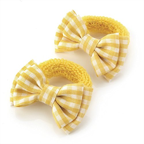 GIZZY® Girls Pair of Mini Ponios with Double Gingham Bow (Yellow)