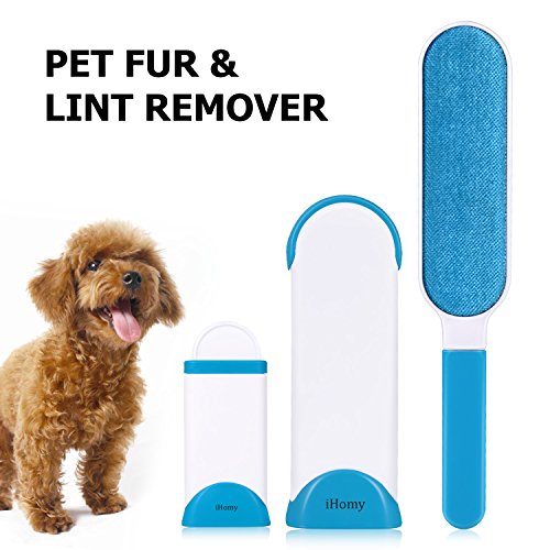 iHomy Brosse Anti-poils pour animaux domestiques - Brosse de Nettoyage Réutilisable pour Enlever les Poils d'animaux de compagnie avec poignée autonettoyante (Bleu)
