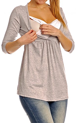 Zeta Ville - Women's Maternity Nursing Wrap Front T-shirt Top Shirt M-3XL - 372c (Grey Melange, UK 14)