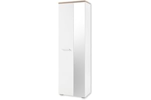 ‎STELLA TRADING Stella Trading Garderobenschrank mit Spiegel in Weiß, Artisan Eiche Optik - Moderner Flurgarderoben Schrank mit viel Stauraum - 60 x 198 x 38 cm (B/H/T)