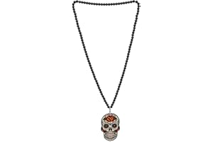 NET TOYS Collier La Catrina Pendentif tête de Mort Accessoire Sugar Skull Sautoir Dia de Los Muertos amulette crâne Halloween Bijou fête des Morts Mexicaine