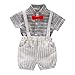 Produktbild Huhu833 Baby Jungen Bekleidungssets, 3 stücke Kinder Jungen Kurzarm Gitter Hemd Tops + Fliege + Streifen Träger Shorts Gentleman Anzug Sommer Festliche Taufe Hochzeit Outfits (Grau, 6-12Monate)