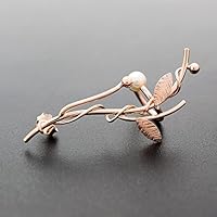 Einzelohrring Zweig Rose Vergoldet Ohr-Manschette mit Süßwasserperle, 925 Sterling-Silber Ohrklemme, verlässt Ohr Kletterer, Ohrring handgefertigt von Emmanuela