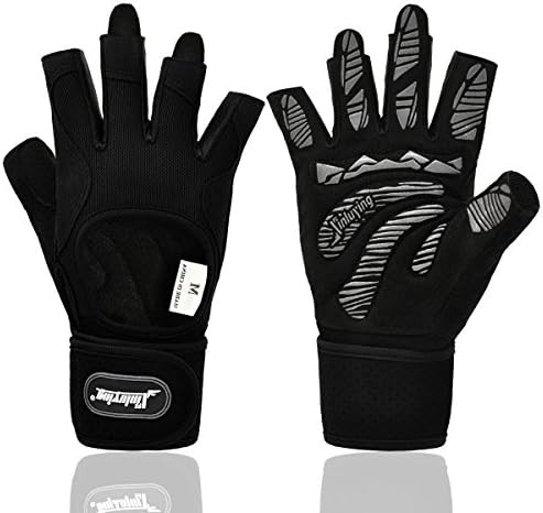 Xinluying Kids Women Men Cycling Gloves Fitness Workout Gym Crossfit Training Exercise Gloves with Wrist Straps Support Black XL