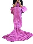 Handmade Knitted Mermaid Tail Blanket by Fansheng, Kids Soft and Warm Blanket Sleeping Bag Air Conditioning Blanket Wool Slumber Bag Cute Gift for Kids(pink)