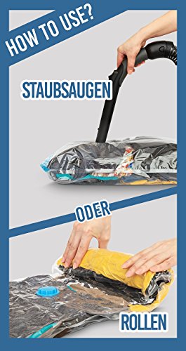 Travando ® Premium Vakuumbeutel [ 4 Stück ] – Platzsparende Aufbewahrungsbeutel in 3 verschiedenen Größen mit Staubsauger oder Aufrollen, Reisebeutel für Kleidung, Gepäck + Gratis Packliste - 3