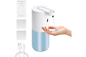 KKMOL Automatyczny dozownik mydła – elektryczny dozownik mydła z czujnikiem, automatyczny dozownik mydła z 4-stopniową regulacją, 2 naklejki na ścianę, 1 kabel do ładowania USB, 400 ml, do montażu na ścianie, dozownik mydła do łazienki i kuchni