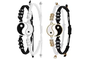 THETAG Bracelets Meilleur Ami 4PCS Bracelet à Cordon Ajustable Yin Yang Bracelet Corde Tressée Tai Chi Cadeau de Bijoux pour Les BFF Relation D'amitié Meilleurs Amis Couple Femmes Homme