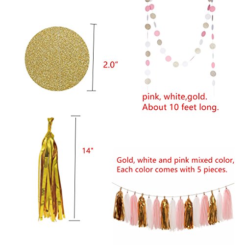 BigLion 54 pcs Stück Rosa und Gold Tissue Papier Pom Poms Blumen Quaste Polka Dot Papier Girlande ballons für Baby Dusche Dekoration Hochzeit Kinderzimmer Dekorationen Bridal Dusche - 2