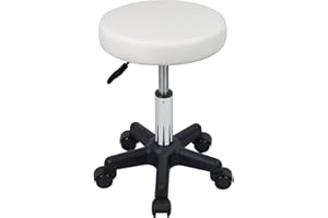 FURWOO Runder Rollhocker Höhenverstellbarer Hocker mit Rädern für Spa Salon Massage Weiß