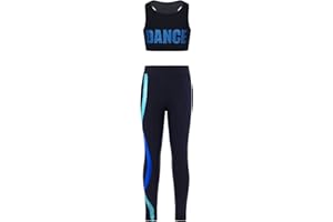 CHICTRY Enfant Fille Ensemble de Sport Danse Crop Top Numérique Imprimé Débardeur Brassière de Sport Yoga Mesh Dos Nageur Haut et Pantalon Gym Fitness Dancewear 3-16 Ans