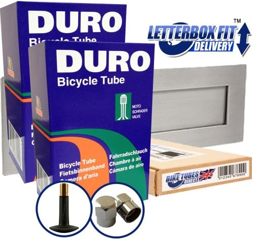 2 x DURO Branded Cycle Inner Tubes - 26" x 1.75 to 2.125 - For Mountain Bikes - (Schrader Valve) + Adonised Metal Valve Cap Upgrades (3x Higher Air Sealing)