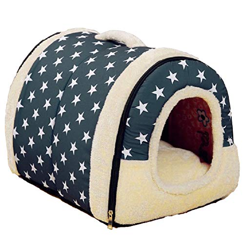 patrón de estrella Nido para mascotas, suave y acogedor perro mascota nido cálido nido mascota algodón, Multifuncional plegable Cama Cómodo Casa Para Perro gato Mascota (M, azul)