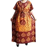 Indiatrendzs Womens Cotton Caftan Printed Kaftan Maxi Dress Draw String In Waist (Chest : 56")